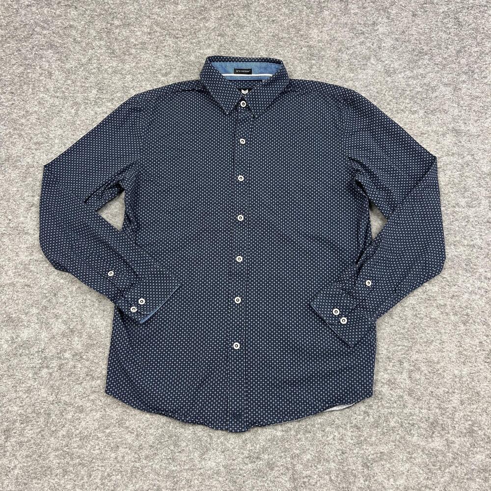 Buttercloth Shirt Mens M Blue Geometric Icy Cotton Stretch Lightweight Career